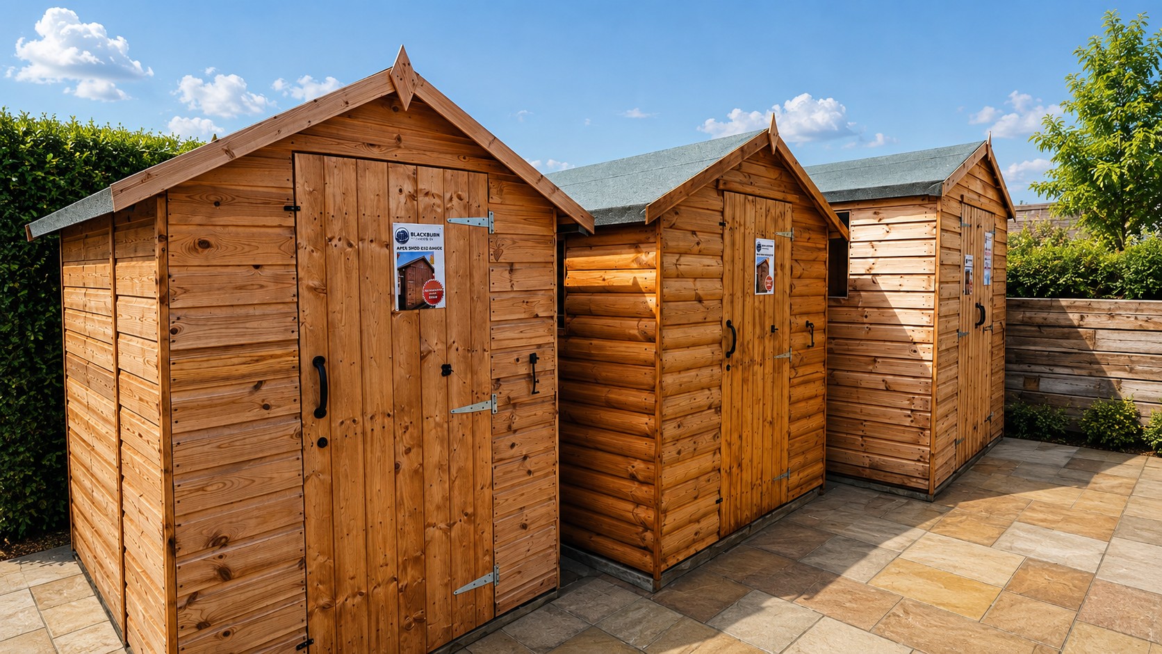 Apex sheds on display at the Blackburn Sheds showroom