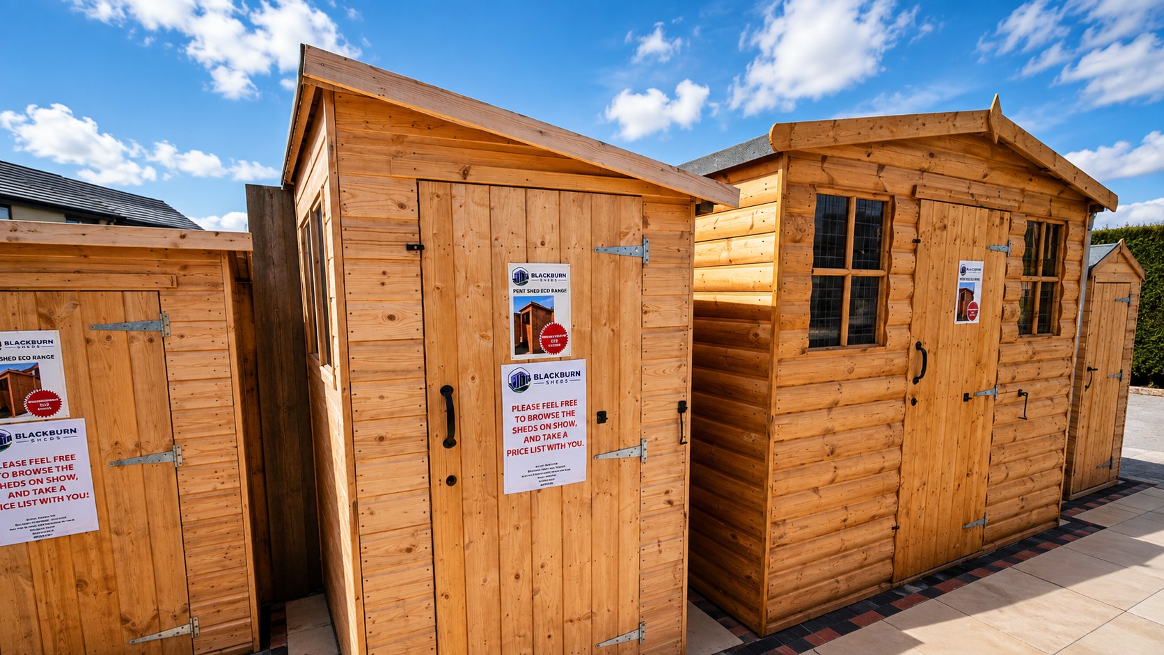 Timber pent shed at the Blackburn Sheds showroom